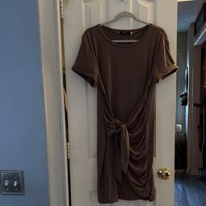 Stylish Brown Mini Dress with Tie Detail